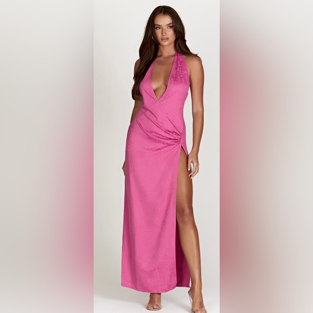 Meshki Plung Neck Maxi Dress- Rose Pink NEW size M